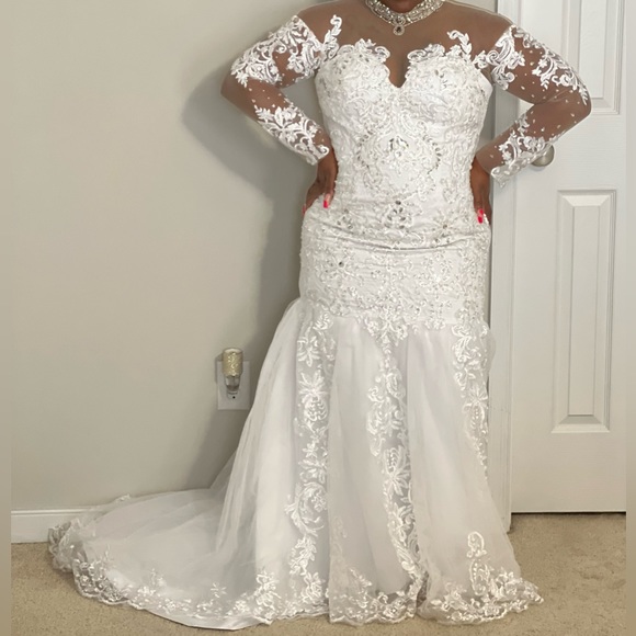 Dresses Luxury Crystals Mermaid Wedding Dress Long Sleeve Illusion Lace Appliqu Sequin Poshmark